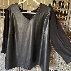 Faux Leather Blouse-Plus Size